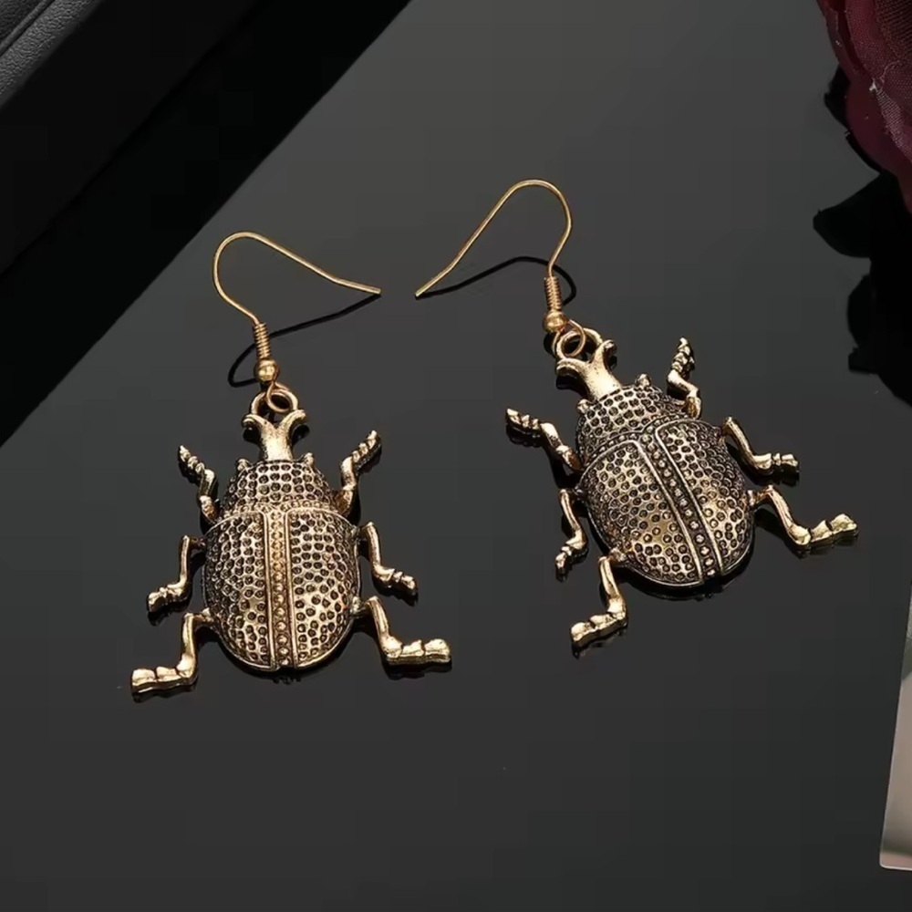 Vintage Beetle Crystal Earrings